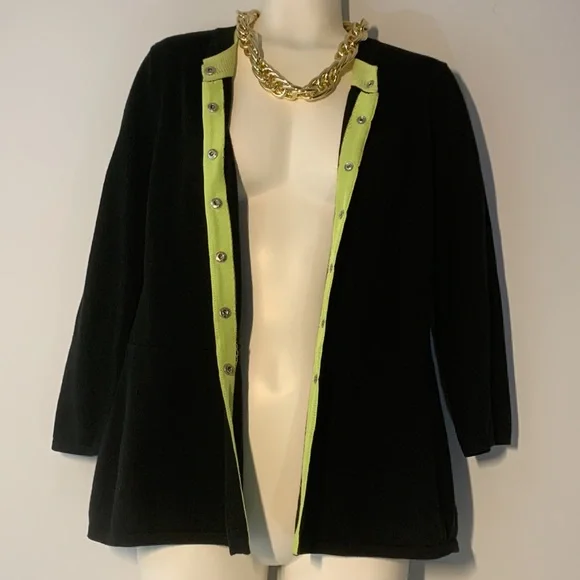 VTG Bianca Nygard Petite With Lime Trim Cotton Blend Cardigan - Picture 3 of 11